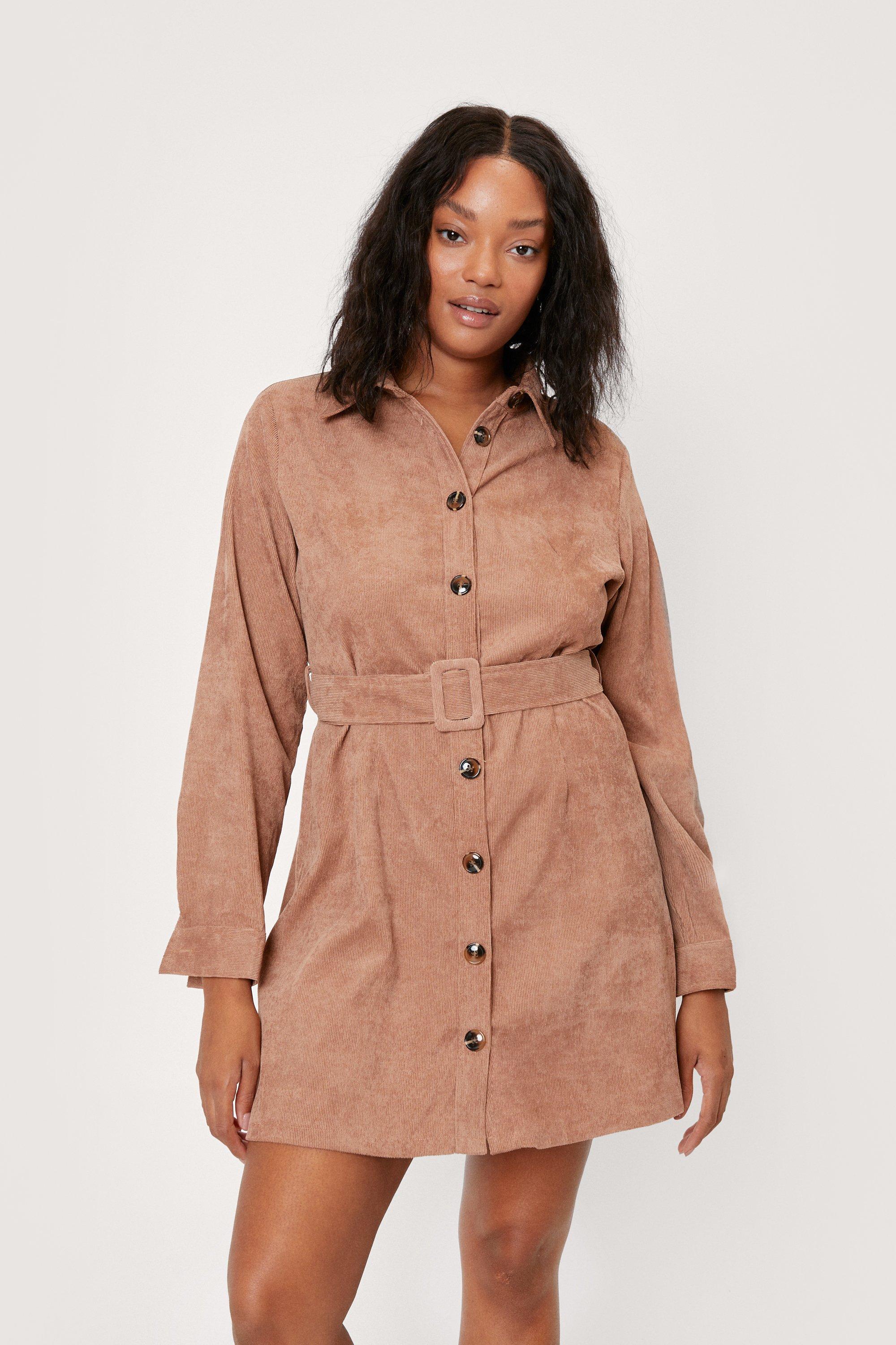 Plus Size Belted Cord Shirt Dress ...